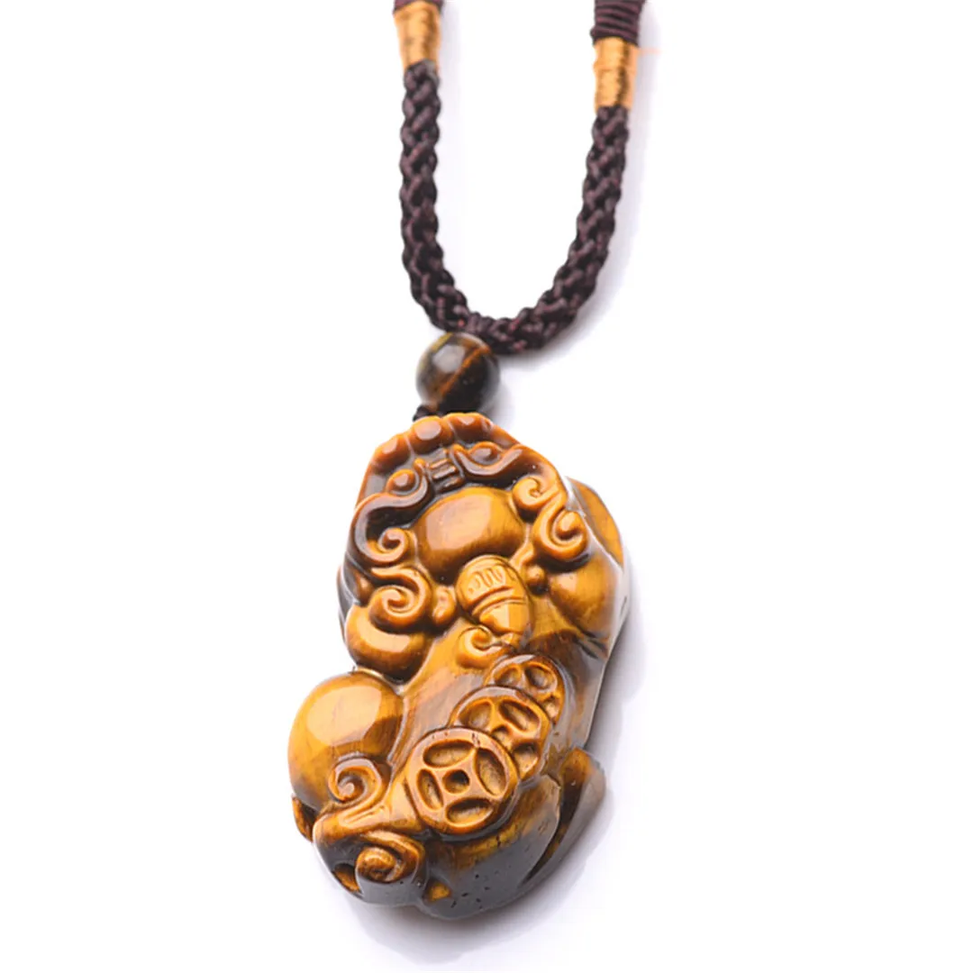 

Ожерелье с подвеской из натурального желтого Тигрового Глаза для женщин и мужчин, богатый подарок, бусины 37x22 мм Pi Xiu, резное ожерелье из драгоценных камней, ювелирные изделия