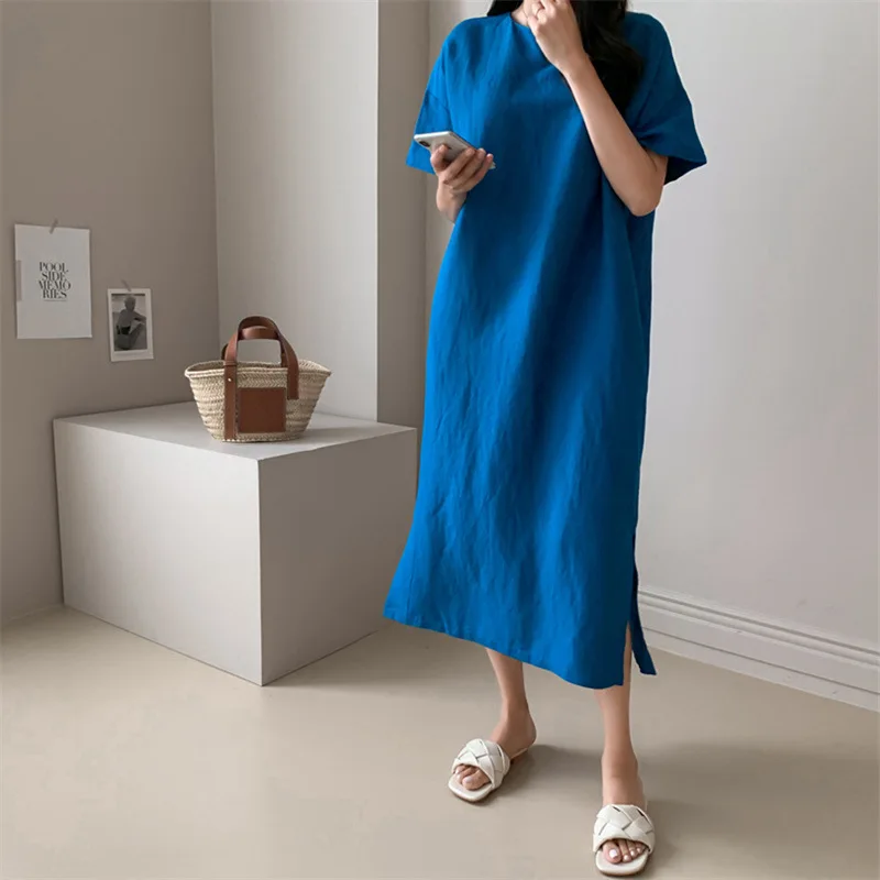 Women'S V-Neck, Short-Sleeved, Split, Solid-Color Cotton And Linen Series Casual Loose And Comfortable Long Skirt
Women'S V-Neck, Short-Sleeved, Split, Solid-Color Cotton And Linen Series Casual Loose And Comfortable Long Skirt
