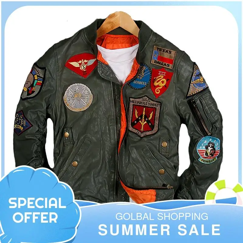 2021 Men Green USAF Pilot Leather Jacket Plus Size 6XL Genuine Natural Sheepskin Slim Fit Spring Military Aviator Coat
2021 Men Green USAF Pilot Leather Jacket Plus Size 6XL Genuine Natural Sheepskin Slim Fit Spring Military Aviator Coat
