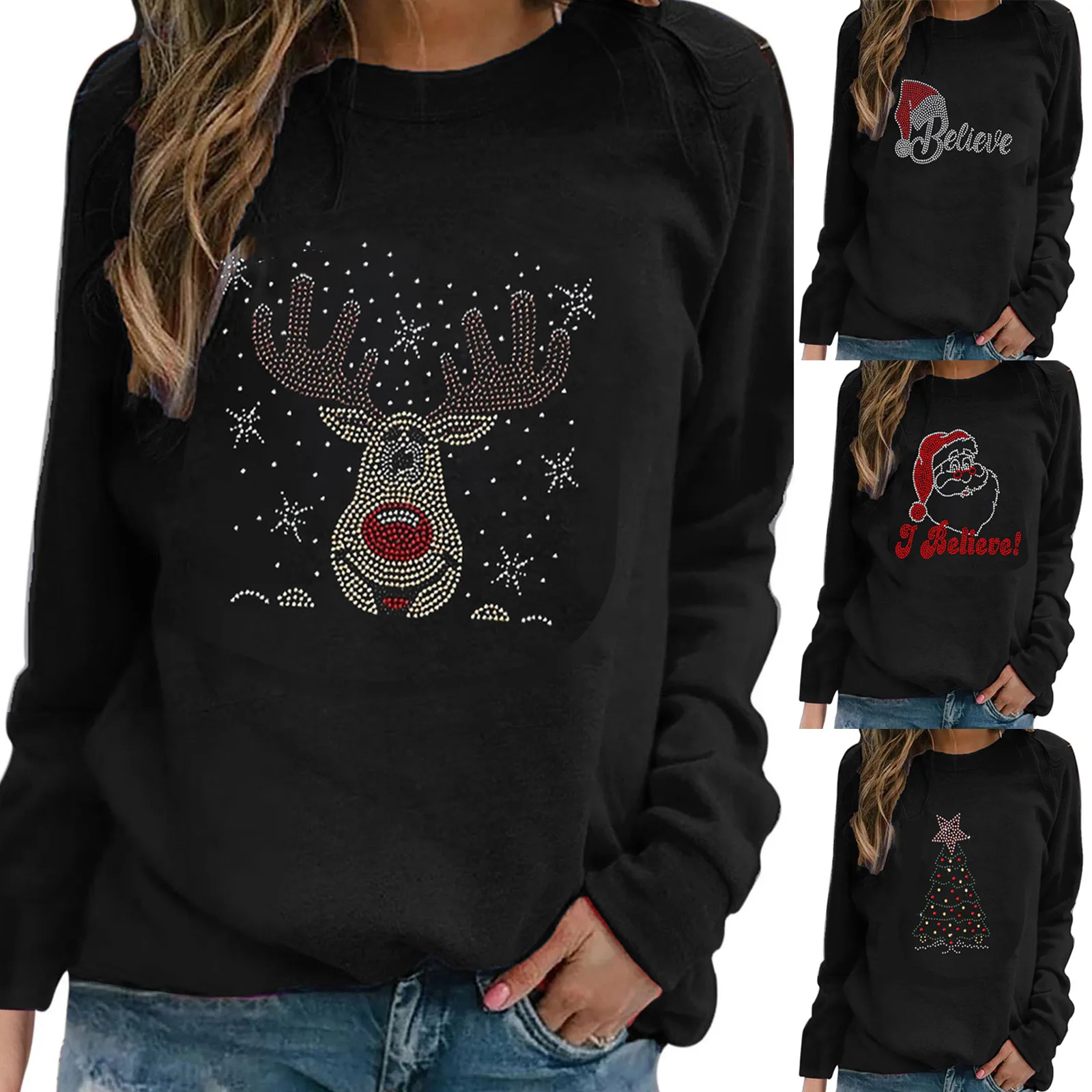 2021 Christmas Rhinestone Christmas Tree Santa Elk Print Fashion Womens Casual O-neck Long Sleeve Tops T-shirt Clothing #dz
2021 Christmas Rhinestone Christmas Tree Santa Elk Print Fashion Womens Casual O-neck Long Sleeve Tops T-shirt Clothing #dz