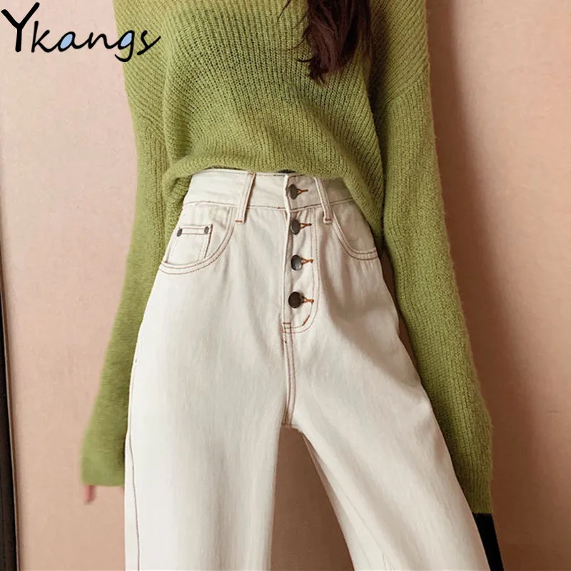 Pockets Buttons Mom High Waist Jeans Women Streetwear Straight Jean Femme White 100% Cotton Cargo Pants Wide Leg Pants Students
Pockets Buttons Mom High Waist Jeans Women Streetwear Straight Jean Femme White 100% Cotton Cargo Pants Wide Leg Pants Students