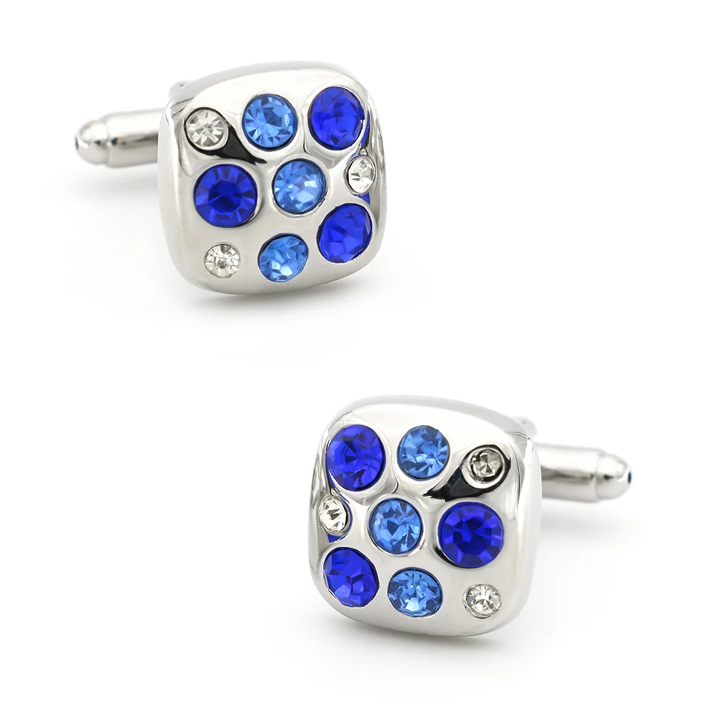 

Luxurious Design Fashion Crystal Cufflinks Quality Brass Material Blue Color Cuff Links Wholesale & Retail