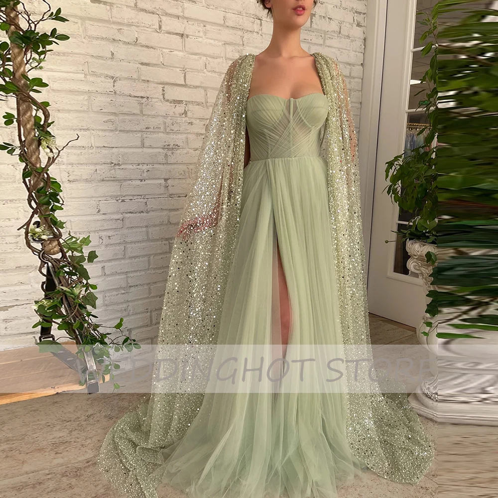 Light Green Evening Dress Long 2021 Luxury Sweetheart A-Line Prom Gown Simple Slit Sequin Party Dress With Cloak robes de soirée
Light Green Evening Dress Long 2021 Luxury Sweetheart A-Line Prom Gown Simple Slit Sequin Party Dress With Cloak robes de soirée