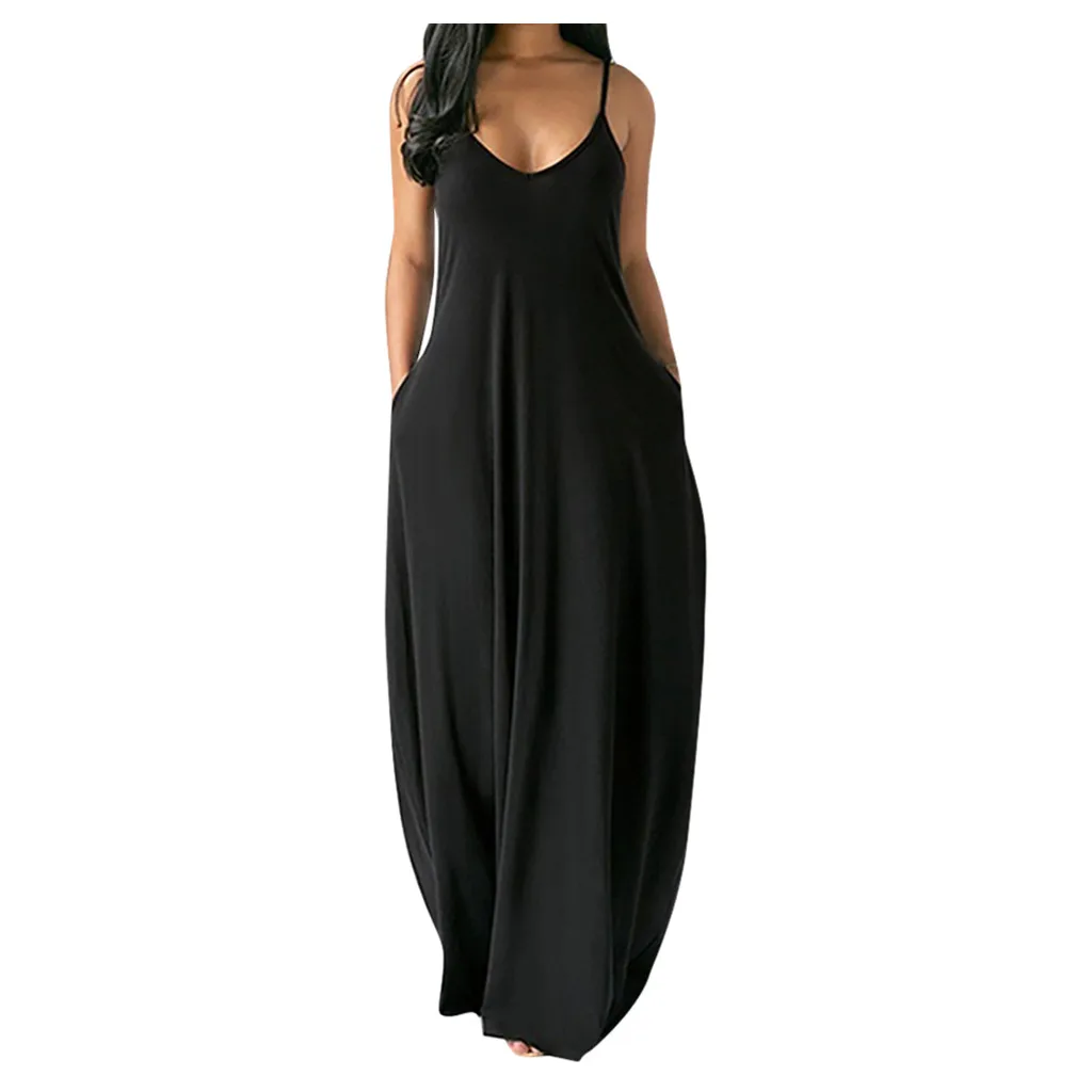 Women's Summer Long Dress Loose Sexy Spaghetti Straps Sleeveless Pockets Solid Color Maxi Dress Casual Plus Size Beach Dresses # 
Women's Summer Long Dress Loose Sexy Spaghetti Straps Sleeveless Pockets Solid Color Maxi Dress Casual Plus Size Beach Dresses #