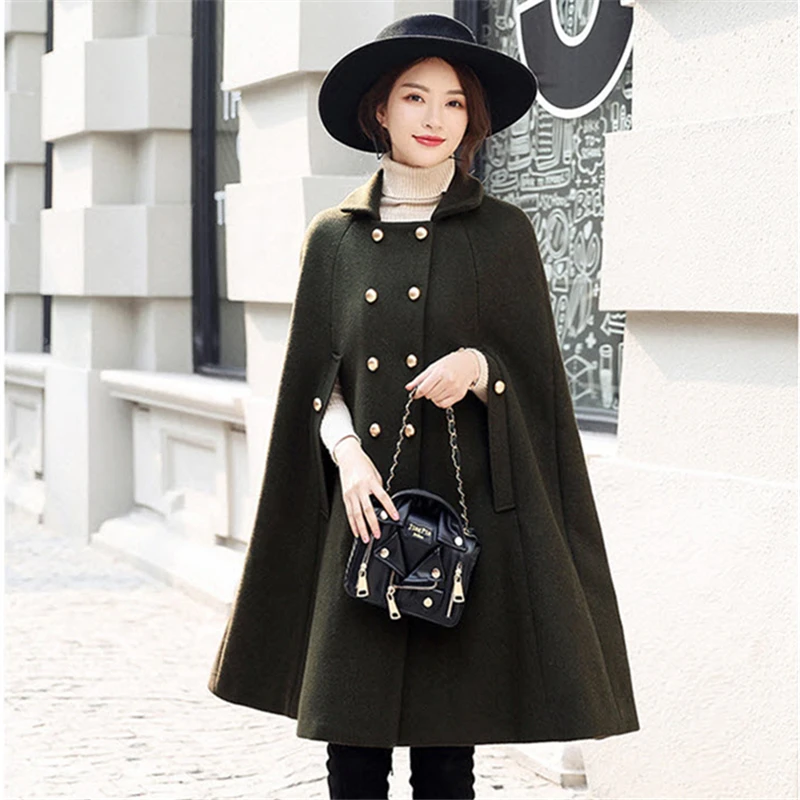 Fashion Cloak Cape Imitate Wool Coat Women 2020 Autumn Winter Bat type Double-breasted Women Office Long Woolen Coat Ladies G436
Fashion Cloak Cape Imitate Wool Coat Women 2020 Autumn Winter Bat type Double-breasted Women Office Long Woolen Coat Ladies G436