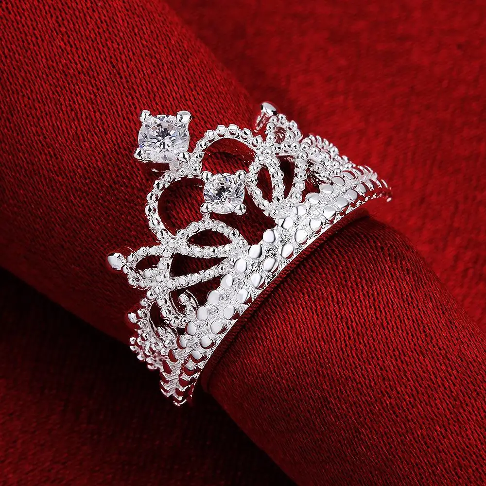 Фото Женское кольцо с австрийскими кристаллами Beauty серебряная классическая корона
