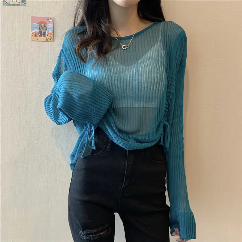 Autumn Women Draw String Loose O Neck Sweaters Solid Color Girl Transparent Sexy Thin Pullover Sweater Pull Harajuku Knit Top
Autumn Women Draw String Loose O Neck Sweaters Solid Color Girl Transparent Sexy Thin Pullover Sweater Pull Harajuku Knit Top