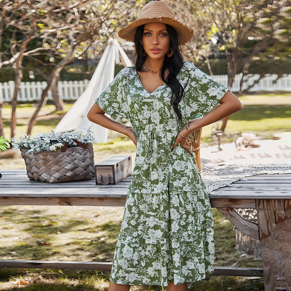 Party Cotton Dresses Women Vintage Summer V Neck Floral Print Dress Bohemian Elastic Waist Long Dress Ropa Mujer Talla Grande
Party Cotton Dresses Women Vintage Summer V Neck Floral Print Dress Bohemian Elastic Waist Long Dress Ropa Mujer Talla Grande