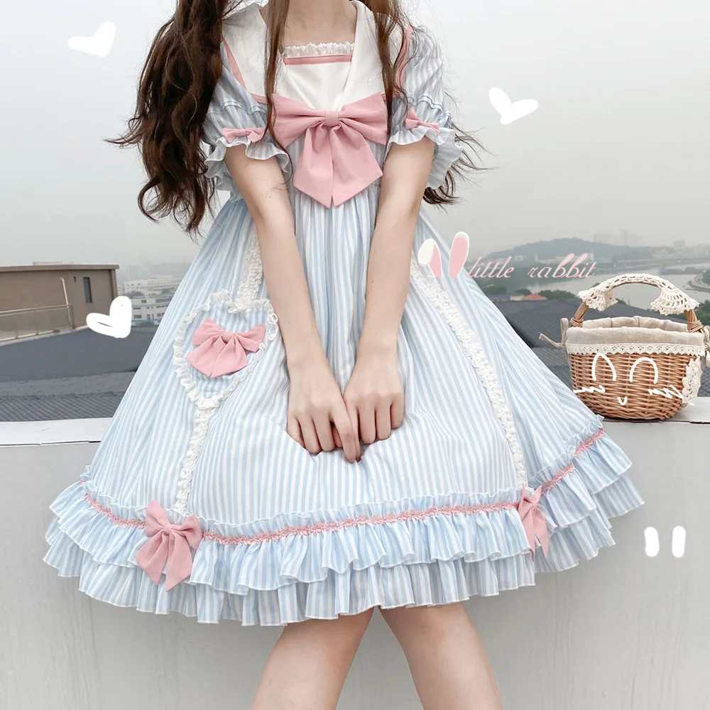 Summer Sweetheart Soft Girl Sweet Lolita Short Sleeve OP Dress Cosplay Small Fresh Stripe Sailor Collar Princess Party Dress
Summer Sweetheart Soft Girl Sweet Lolita Short Sleeve OP Dress Cosplay Small Fresh Stripe Sailor Collar Princess Party Dress