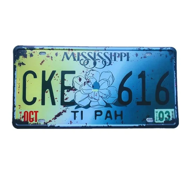 MISSISSIPPI CKE 616 Vintage Car License Plate Metal Tin Sign Bar Pub Cafe Home Art Metal Signs Home Wall Decor
MISSISSIPPI CKE 616 Vintage Car License Plate Metal Tin Sign Bar Pub Cafe Home Art Metal Signs Home Wall Decor