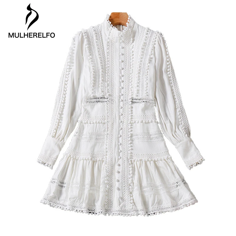 White Lace Hollow Round High Neck Ladies A-Line Elegant Vintage Autumn Long Sleeve Dress Bottom Jacquard Female Short Dress
White Lace Hollow Round High Neck Ladies A-Line Elegant Vintage Autumn Long Sleeve Dress Bottom Jacquard Female Short Dress
