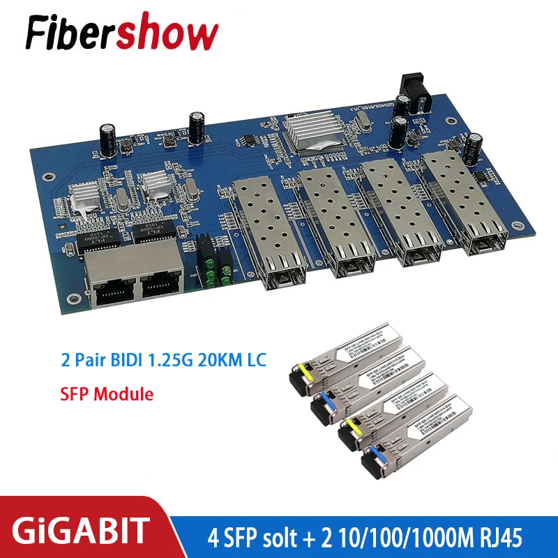 Gigabit Ethernet Switch Fiber Optical switch Industrial Grade 4 1.25G sfp Fiber Port 2 RJ45 10/100/1000M PCB board
Gigabit Ethernet Switch Fiber Optical switch Industrial Grade 4 1.25G sfp Fiber Port 2 RJ45 10/100/1000M PCB board