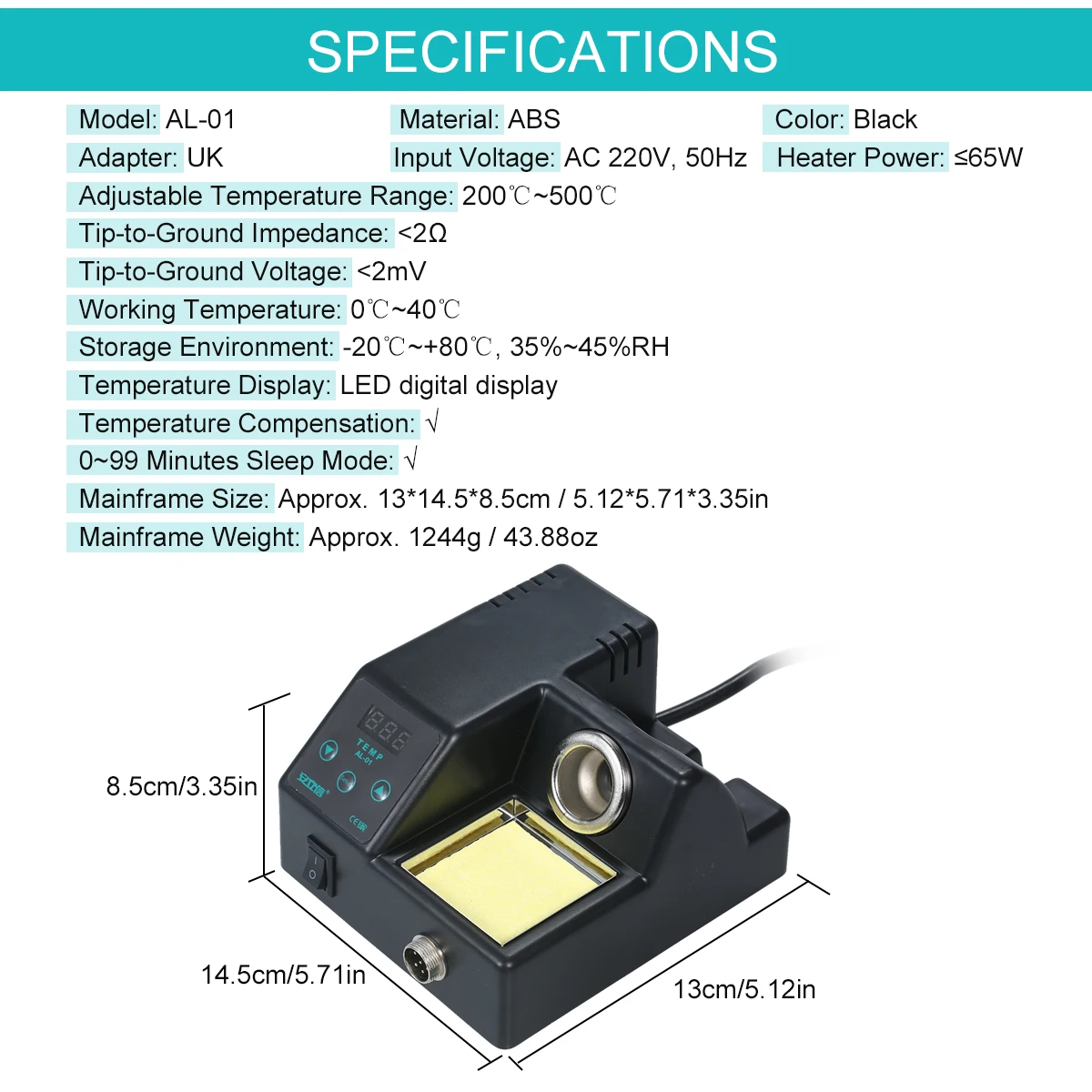 AL-01 60W Soldering Station with Constant Temperature Welding Adjustable Temperature Repairing Electric Soldering Iron
AL-01 60W Soldering Station with Constant Temperature Welding Adjustable Temperature Repairing Electric Soldering Iron