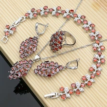 Red Garnet Beads 925 Sterling Silver Jewelry Sets for Women Wedding Bohemian Earrings with Stone Necklace Set Dropshipping