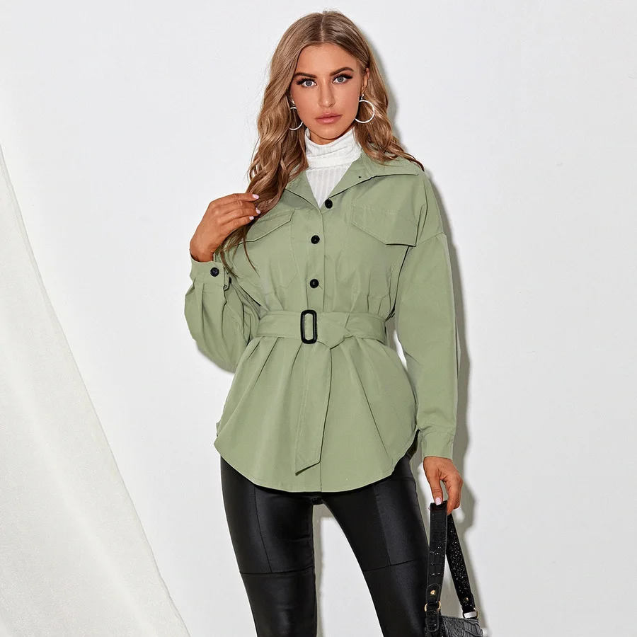 Autumn New Casual Coat Fashion Macaron Green Shirt Jacket Women with Belt Temperament Commuting Slim Long Sleeves Womens Tops
Autumn New Casual Coat Fashion Macaron Green Shirt Jacket Women with Belt Temperament Commuting Slim Long Sleeves Womens Tops
