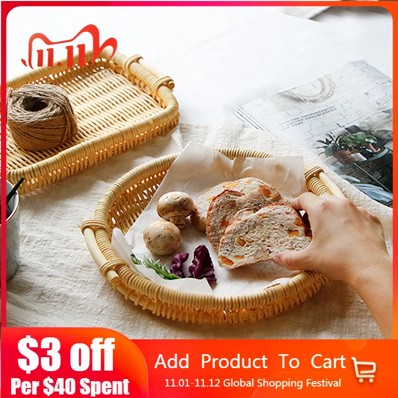 Rattan Storage Tray Dinner Coffee Breakfast Serving Bread Tray Round Rectangle Hand-Woven Food Basket with Handle Home Decor
Rattan Storage Tray Dinner Coffee Breakfast Serving Bread Tray Round Rectangle Hand-Woven Food Basket with Handle Home Decor