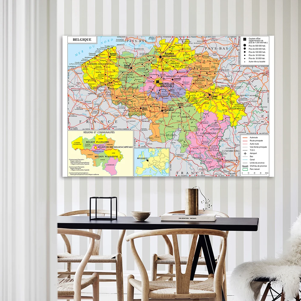 5*3 Feet The Belgium Traffic and Political Map In French Wall Art Poster Non-woven Canvas Painting Home Decor School Supplies 
5*3 Feet The Belgium Traffic and Political Map In French Wall Art Poster Non-woven Canvas Painting Home Decor School Supplies