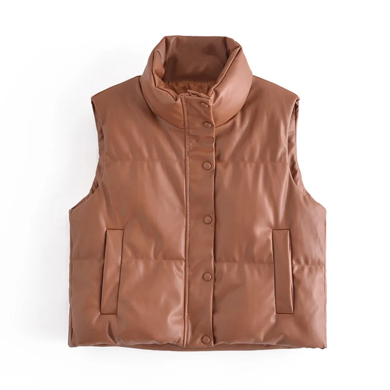 Женская модная повседневная куртка, Женская осенне-зимняя парка из искусственной кожи, пальто, однотонный однобортный жилет с карманами 
Женская модная повседневная куртка, Женская осенне-зимняя парка из искусственной кожи, пальто, однотонный однобортный жилет с карманами