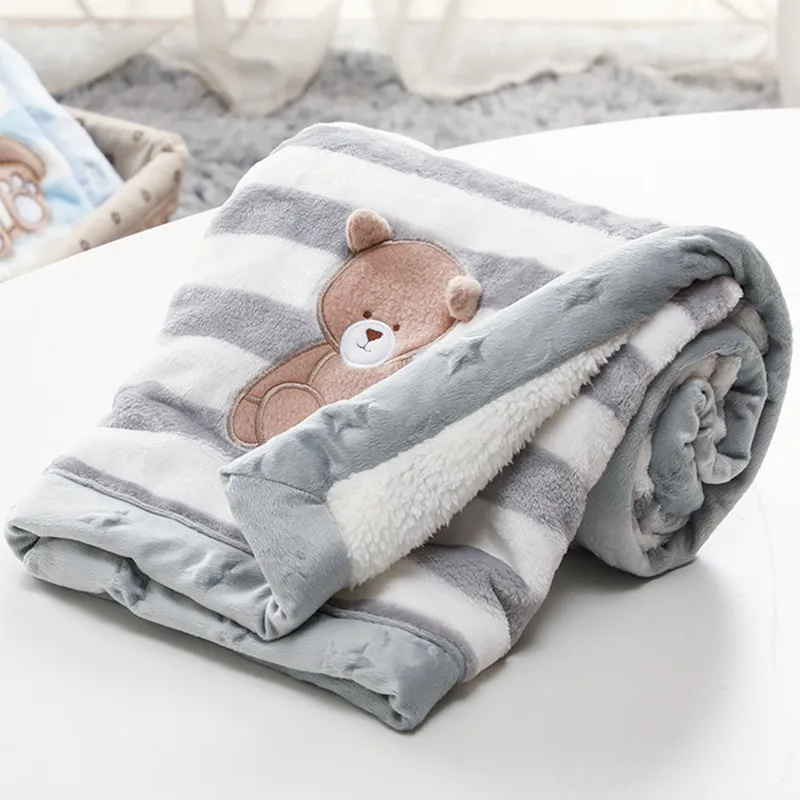 

Baby Blanket Cartoon Thicken Double Layer Flannel Warm Swaddle Envelope Soft Stroller Wrap Newborn Kids Bedding Bebe Blankets