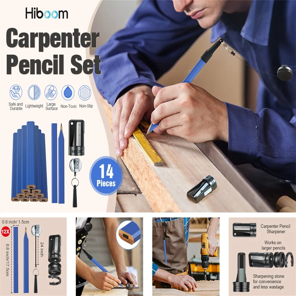 12PCS Flat Octagonal Hard Black Carpenter Pencil With Sharpener Pen Holder 7Inch Construction Mechanical Marker Woodworking Tool
12PCS Flat Octagonal Hard Black Carpenter Pencil With Sharpener Pen Holder 7Inch Construction Mechanical Marker Woodworking Tool