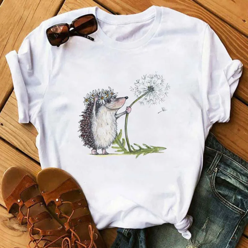 Funny Hedgehog with Dandelion Women T-shirt Kawaii Female Tshirt Summer Short Sleeves Tees Tops Shirt Round Neck T-shirts Femme
Funny Hedgehog with Dandelion Women T-shirt Kawaii Female Tshirt Summer Short Sleeves Tees Tops Shirt Round Neck T-shirts Femme