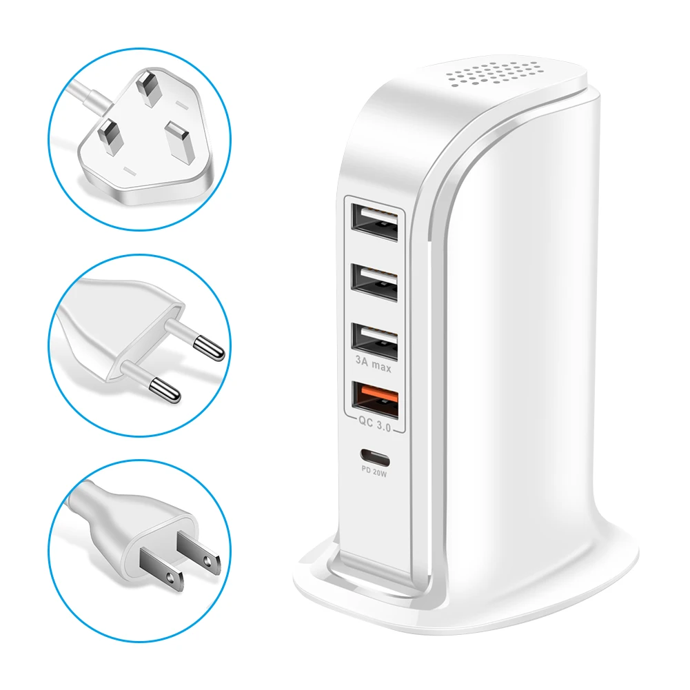 PD20W + QC3.0 5 Ports Type-C Charger HUB Splitter Adapter Multi USB Charging Station Universal Phone Desktop EU US UK Plug
PD20W + QC3.0 5 Ports Type-C Charger HUB Splitter Adapter Multi USB Charging Station Universal Phone Desktop EU US UK Plug
