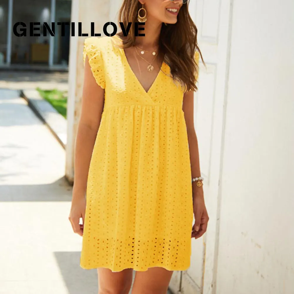 Gentillove Elegant V Neck Butterfly Sleeve Slim Dress Sexy Hollow Out Lace Mini Dress Casual Loose Dress 2020 Summer Beach Dress
Gentillove Elegant V Neck Butterfly Sleeve Slim Dress Sexy Hollow Out Lace Mini Dress Casual Loose Dress 2020 Summer Beach Dress