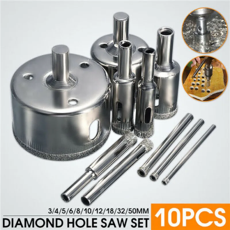 Diamond Drill Bits, Baban 10Pcs Hole Saw Diamond Drill Bit Hollow Core Drill Bit Set for Diamond Coating
Diamond Drill Bits, Baban 10Pcs Hole Saw Diamond Drill Bit Hollow Core Drill Bit Set for Diamond Coating