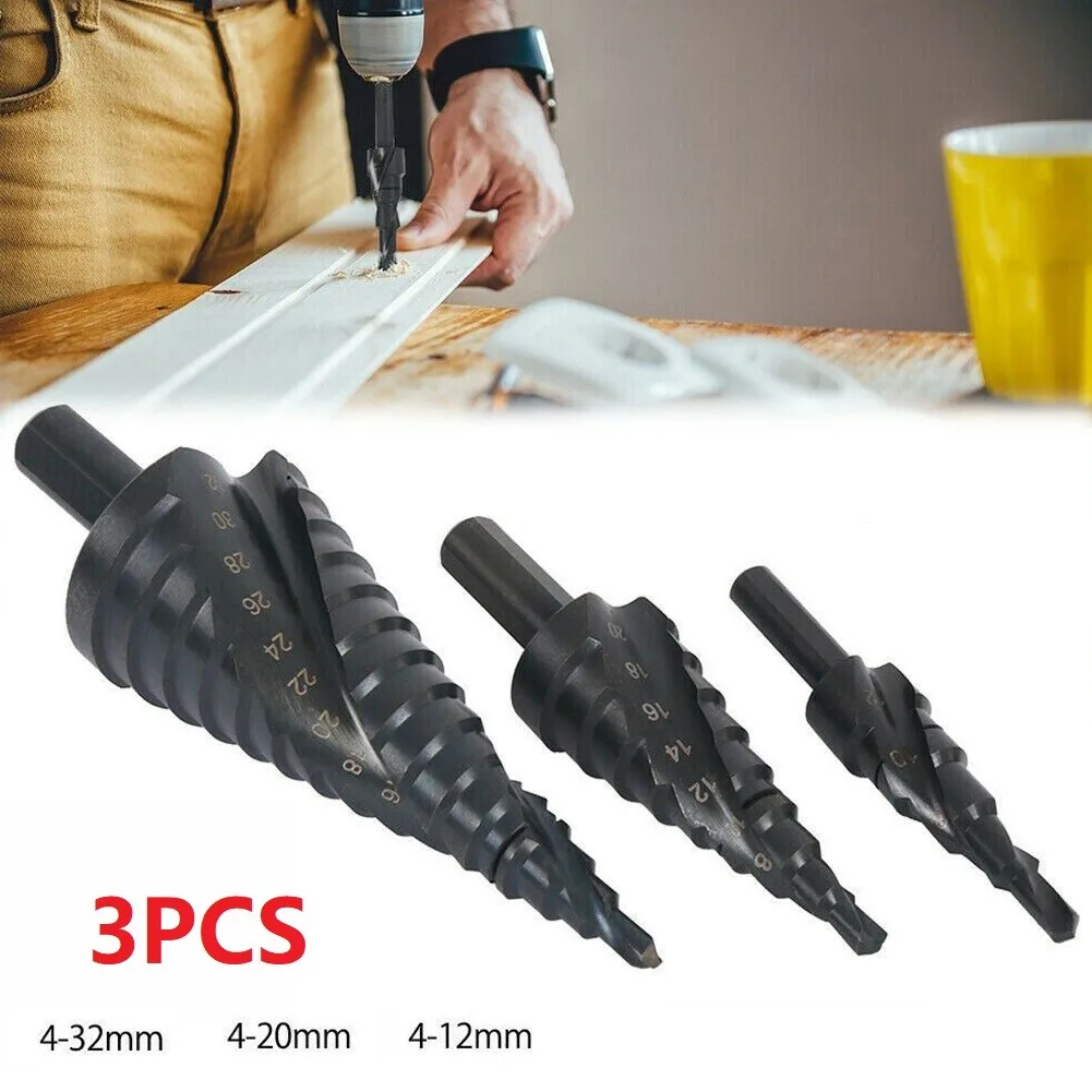 Spiral HSS Step Drill Bit Set Nitrogen Titanium Metal Hole Cutter 4-12/20/32MM For Metal Cone Triangle Shank Hole Metal Drills
Spiral HSS Step Drill Bit Set Nitrogen Titanium Metal Hole Cutter 4-12/20/32MM For Metal Cone Triangle Shank Hole Metal Drills