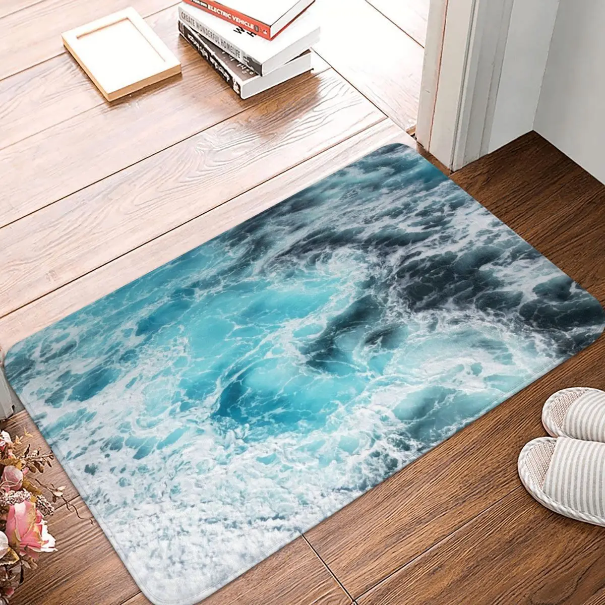 

Mesmerizing Blue Ocean Waves Doormat Carpet Mat Rug Polyester PVC Non-Slip Floor Decor Bath Bathroom Kitchen Living Room 40*60