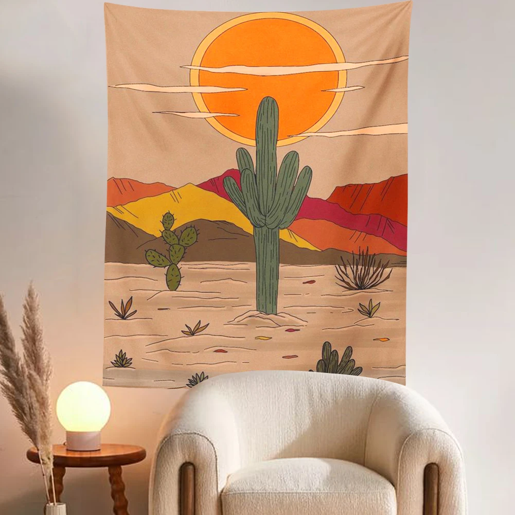 

Sunset Cactus Tapestry Wall Hanging Nature Paintings Acrylic Desert Hippie Bohemian Tapestries Psychedelic INS Home Decor