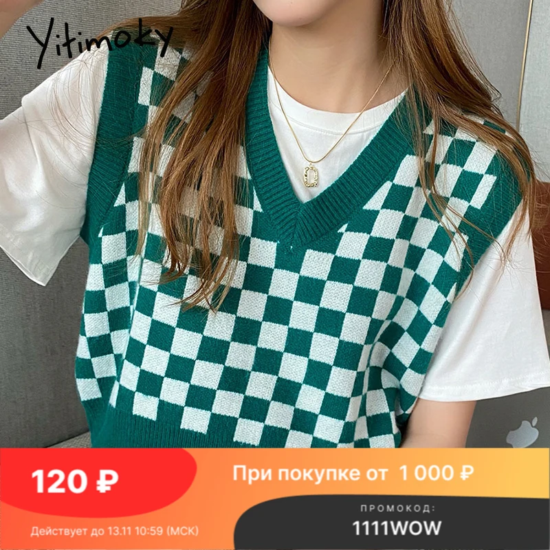 Yitimoky Y2k Cropped Sweater Vest Women Plaid Knitted Tank Tops Vintage Casual Sleeveless V-Neck 2021 Fashion New Crop Top Green
Yitimoky Y2k Cropped Sweater Vest Women Plaid Knitted Tank Tops Vintage Casual Sleeveless V-Neck 2021 Fashion New Crop Top Green