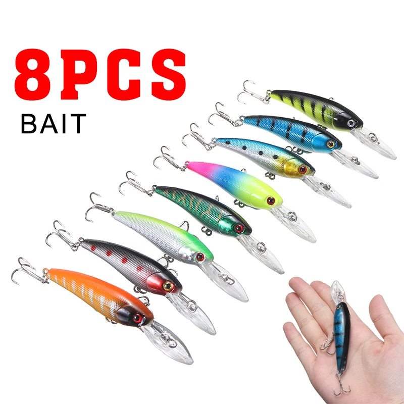 8pcs Fake Fishing Lures Minnow Crankbait Bass Swimbaits Wobbler Hard Baits ABS Artificial Hook Bait Fishing Tackle Tool
8pcs Fake Fishing Lures Minnow Crankbait Bass Swimbaits Wobbler Hard Baits ABS Artificial Hook Bait Fishing Tackle Tool