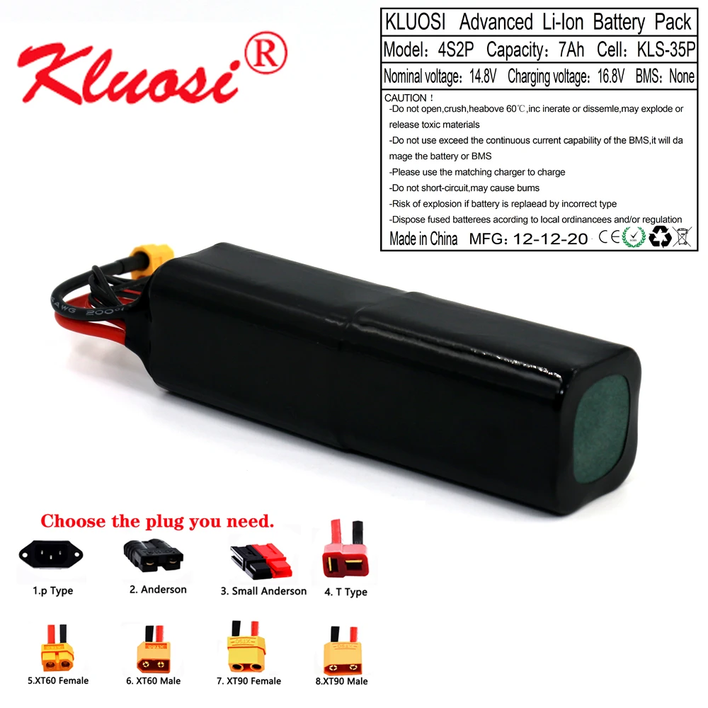 KLUOSI 16.8V Li-ion Battery 14.8V 7Ah 4S2P High Capacity UAV Rechargeable for Various RC Airplane Drone Quadrotor XH2.54-5P XT60
KLUOSI 16.8V Li-ion Battery 14.8V 7Ah 4S2P High Capacity UAV Rechargeable for Various RC Airplane Drone Quadrotor XH2.54-5P XT60
