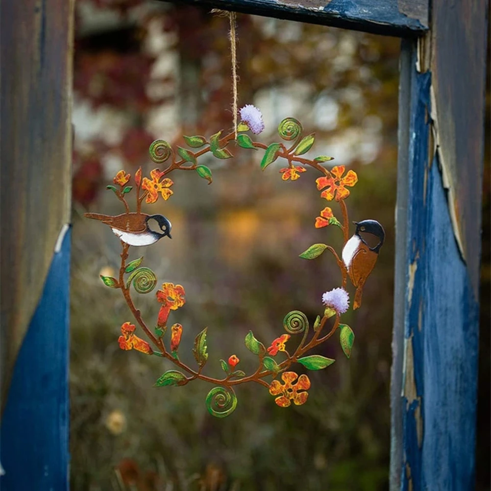 

Настенная гирлянда с цветами, Декоративный Металлический Венок с птицами, удобное многофункциональное украшение для дверей, дома и дома