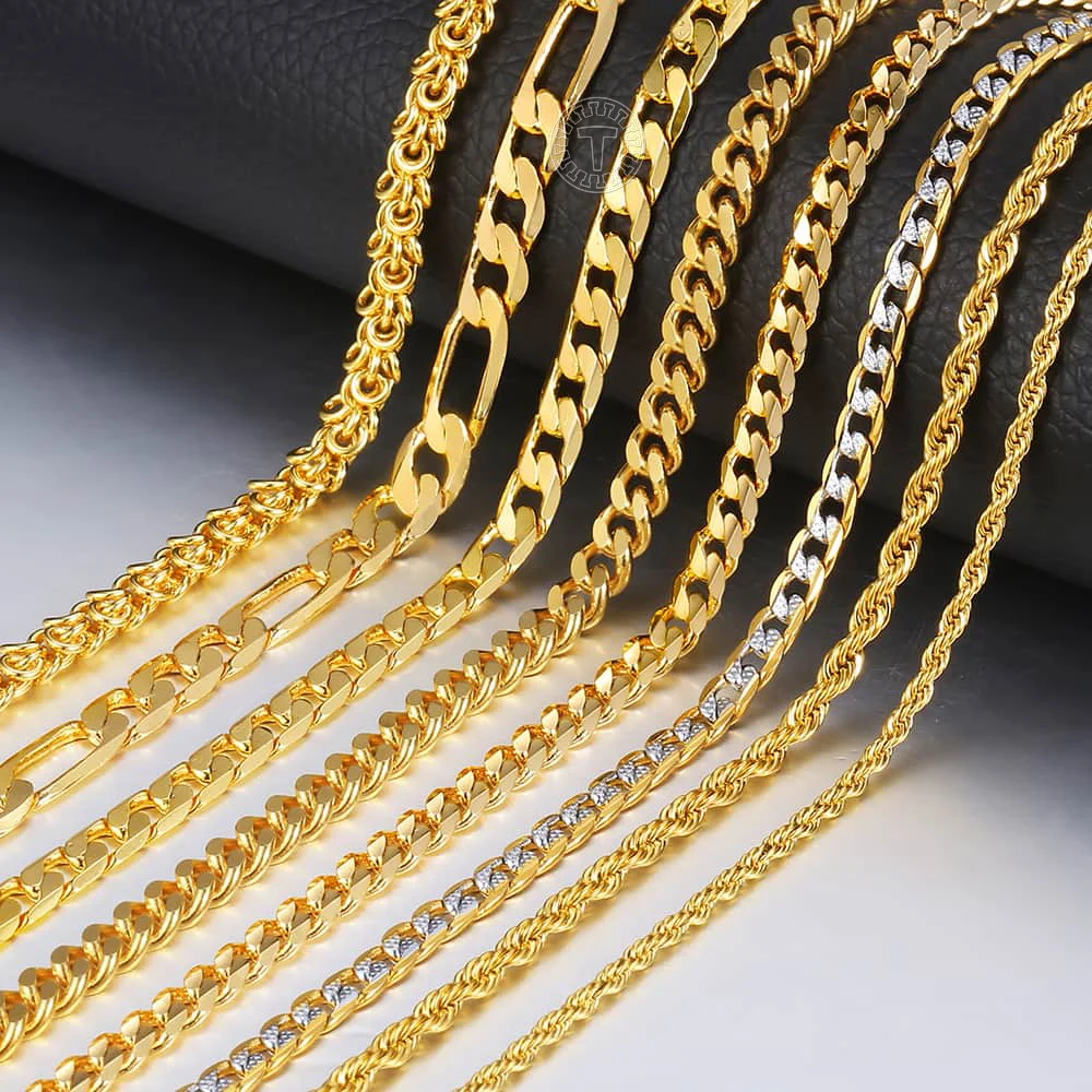Gold Chain For Men Women Wheat Figaro Rope Cuban Link Chain Gold Filled Stainless Steel Necklaces Male Jewelry Gift Wholesale
Gold Chain For Men Women Wheat Figaro Rope Cuban Link Chain Gold Filled Stainless Steel Necklaces Male Jewelry Gift Wholesale