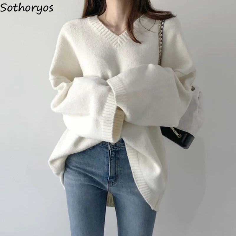 V-neck Pullovers Solid Long Sleeve Loose All-match Knitwear Students All-match Harajuku Sweater Korean White Ulzzang Soft Winter
V-neck Pullovers Solid Long Sleeve Loose All-match Knitwear Students All-match Harajuku Sweater Korean White Ulzzang Soft Winter
