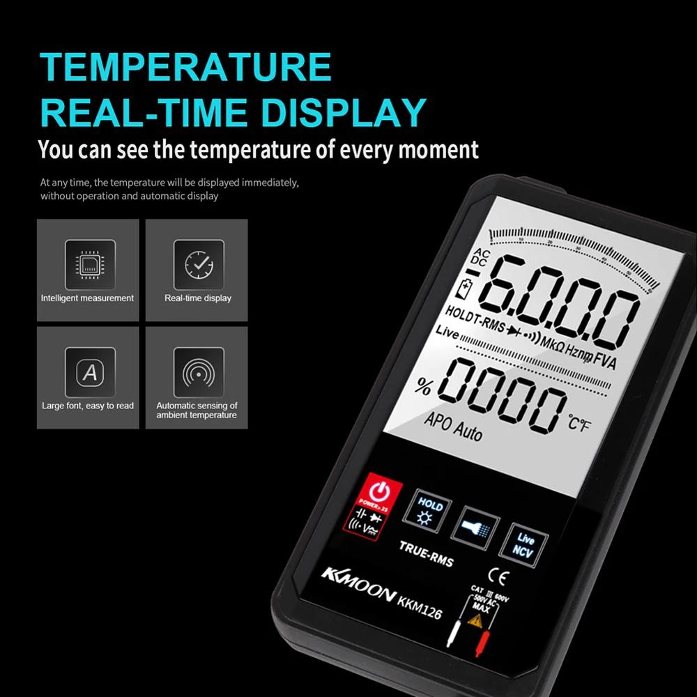 KKM128 Multimeter 4.7 Inch Touching Color Screen Multimeter Voltage Frequency Capacitance Resistance Meter 6000 Counts Tester
KKM128 Multimeter 4.7 Inch Touching Color Screen Multimeter Voltage Frequency Capacitance Resistance Meter 6000 Counts Tester