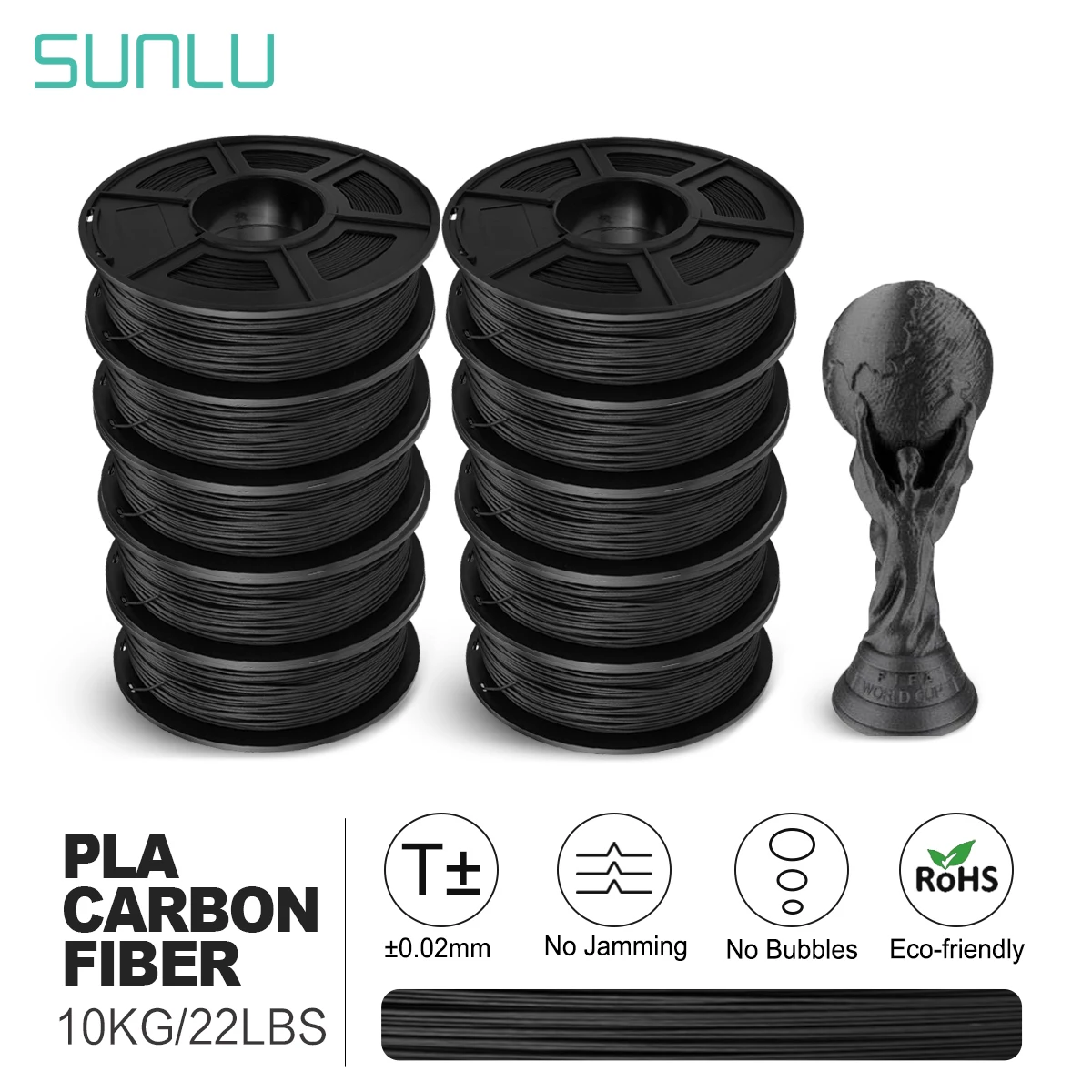 SUNLU PLA Carbon Fiber 3D Filament 10 rolls/set Hardness PLA Carbon 3D Printer Filament Black Color
SUNLU PLA Carbon Fiber 3D Filament 10 rolls/set Hardness PLA Carbon 3D Printer Filament Black Color