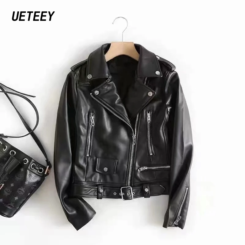 Women's With Belt Jackets PU Coats Motor Biker Ladies Faux Leather Long Sleeves Black Outwear Streetwear Cropped Tops Spring trf
Women's With Belt Jackets PU Coats Motor Biker Ladies Faux Leather Long Sleeves Black Outwear Streetwear Cropped Tops Spring trf