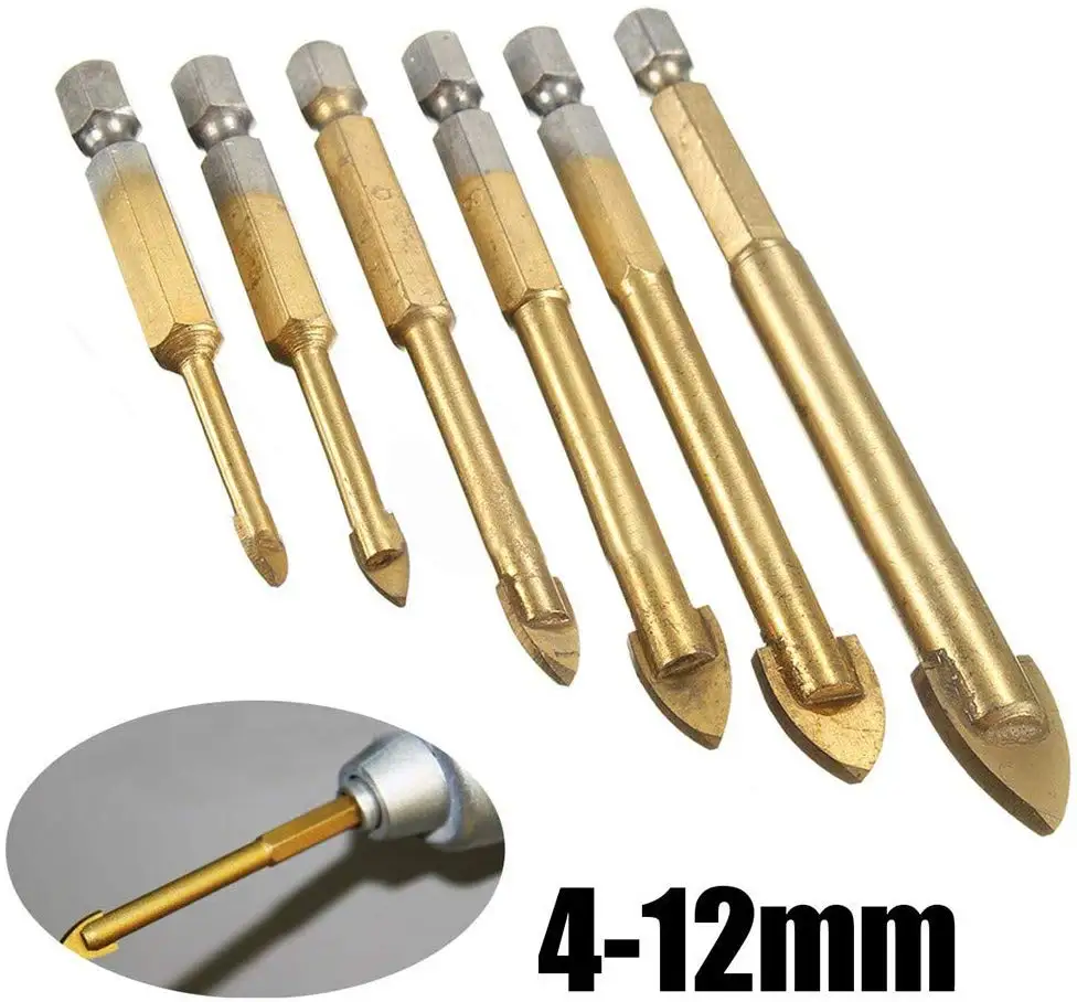 6pcs/lot Hex Handle Titanium-Plated Drill Glass Ceramic Drill Bit Carbide for Bathroom Tiles Mirrors Alloy Triangle Glass Drill
6pcs/lot Hex Handle Titanium-Plated Drill Glass Ceramic Drill Bit Carbide for Bathroom Tiles Mirrors Alloy Triangle Glass Drill