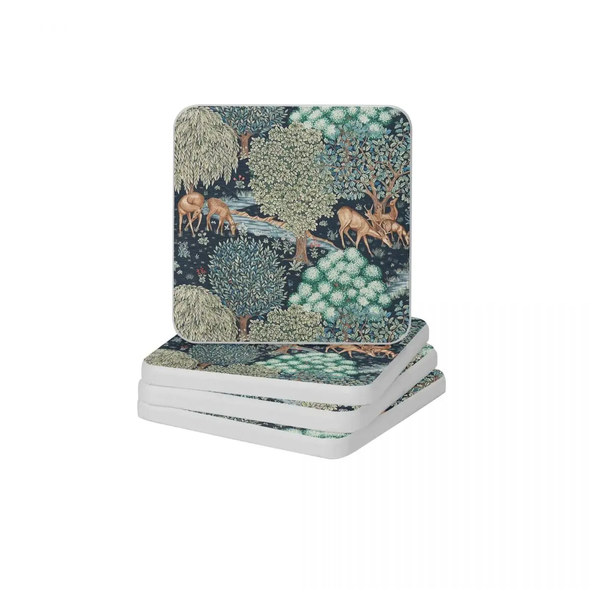 

FOREST ANIMALS DEERS A BROOK Blue Green Floral Diatomite Square Round Coaster Non-slip Cup Bonsai Mat Soap Pad Diameter 10cm