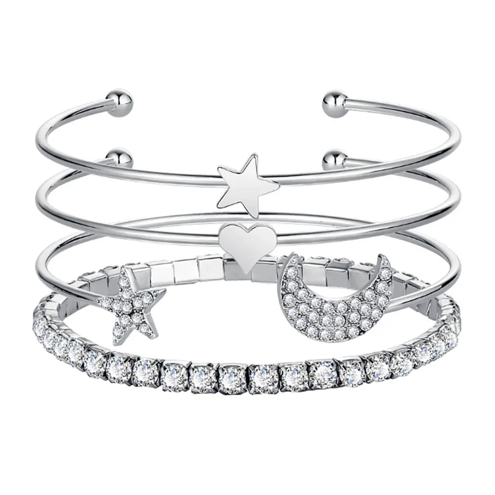 Fashion Five-pointed Star Moon Crystal Gem Multilayer Adjustable Open Bracelet Set Ladies Fashion Party Jewelry Gift
Fashion Five-pointed Star Moon Crystal Gem Multilayer Adjustable Open Bracelet Set Ladies Fashion Party Jewelry Gift