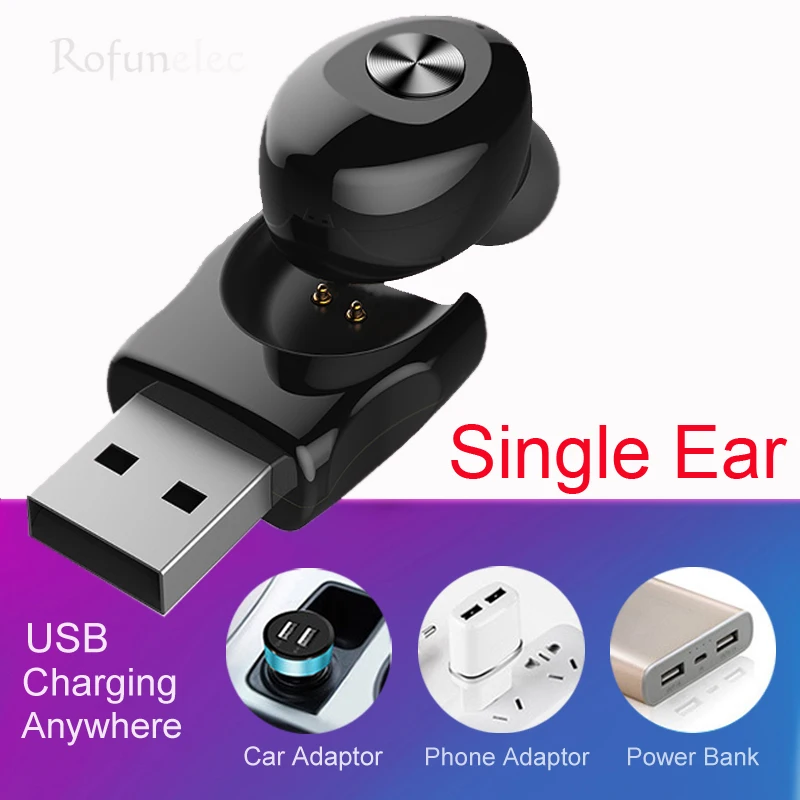 Миниатюрные наушники с одним ухом моно Bluetooth вкладыши громкой связи зарядка