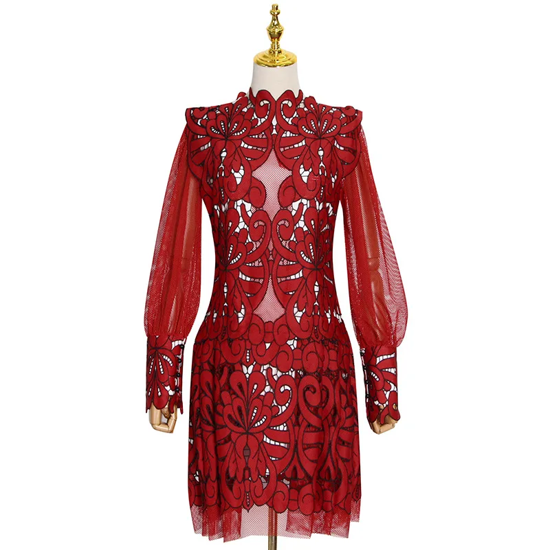 New fashion temperament retro small collar lantern sleeve sexy small perspective short dress 28089
New fashion temperament retro small collar lantern sleeve sexy small perspective short dress 28089
