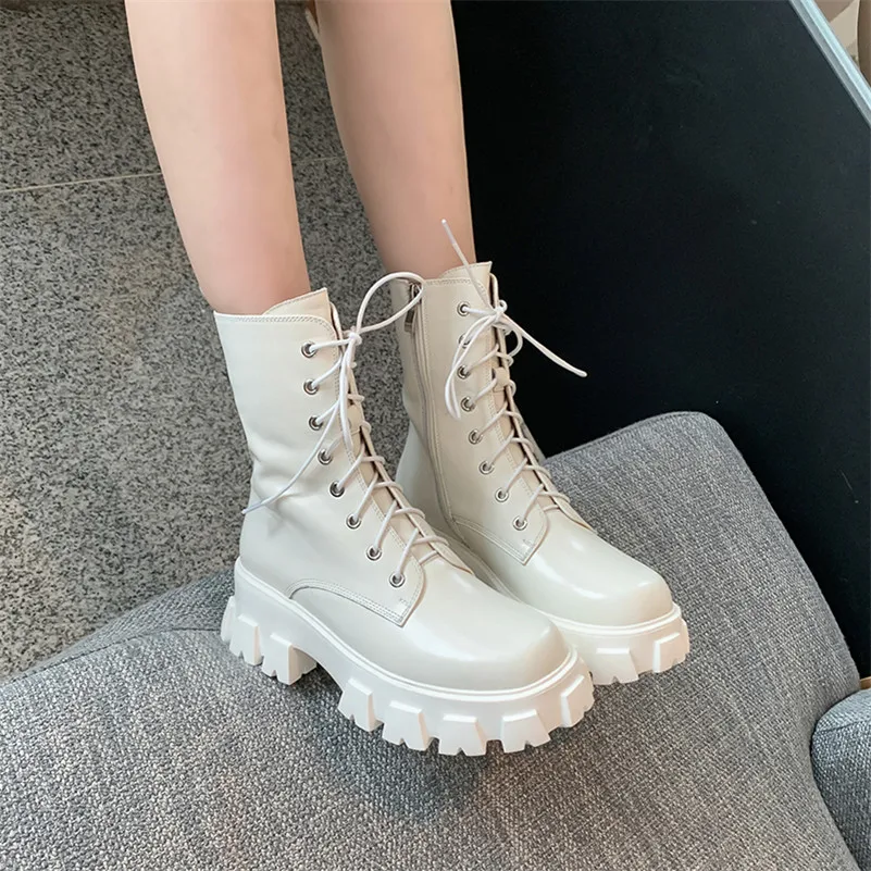 Meotina Genuine Leather Platform High Heel Mid Calf Boots Women Shoes Zipper Lace Up Thick Heels Motorcycle Boots Autumn Winter
Meotina Genuine Leather Platform High Heel Mid Calf Boots Women Shoes Zipper Lace Up Thick Heels Motorcycle Boots Autumn Winter