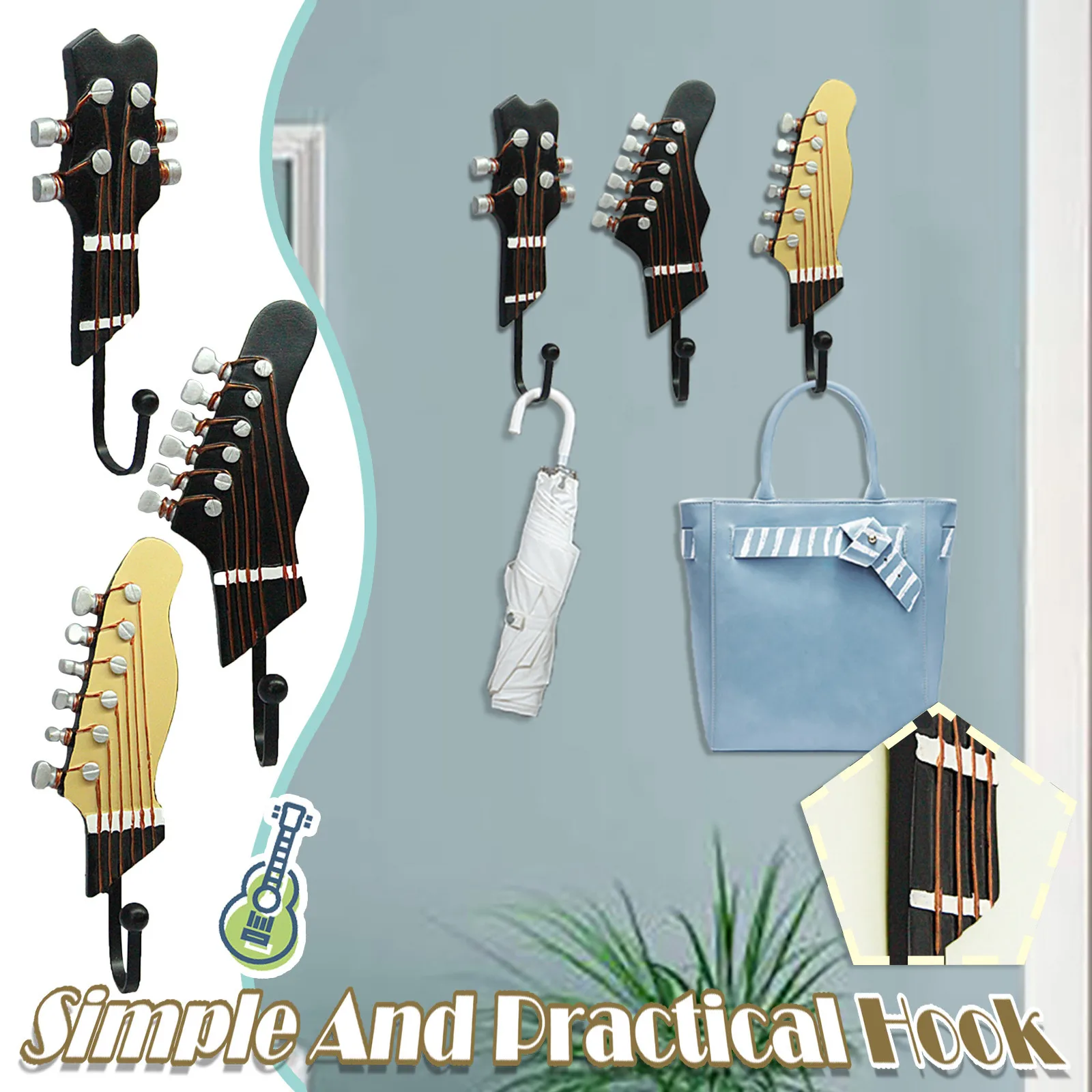 Music Guitar Shape Hooks Wall Mounted Coat Rack Wooden Clothes Pegs Rustic Finish Simple Design Living Room Decorative Household
Music Guitar Shape Hooks Wall Mounted Coat Rack Wooden Clothes Pegs Rustic Finish Simple Design Living Room Decorative Household