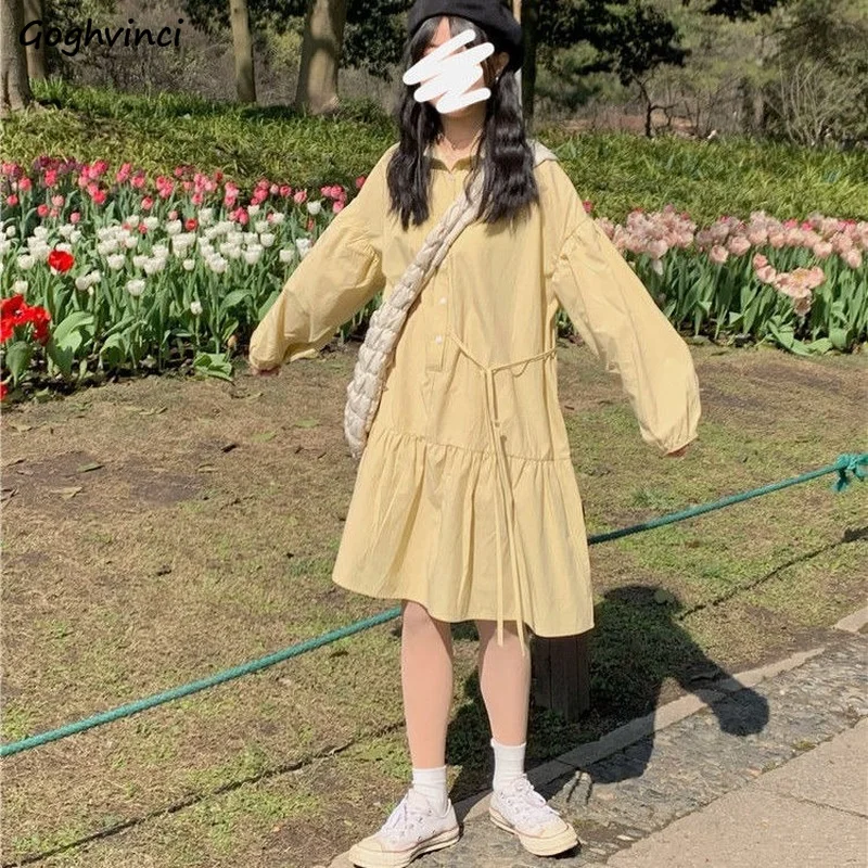 Knee Length Dresses Women Yellow Baggy Teenagers Bandage Sweet Solid Spring All-match Female Long Sleeve Fashion Vestido Popular
Knee Length Dresses Women Yellow Baggy Teenagers Bandage Sweet Solid Spring All-match Female Long Sleeve Fashion Vestido Popular