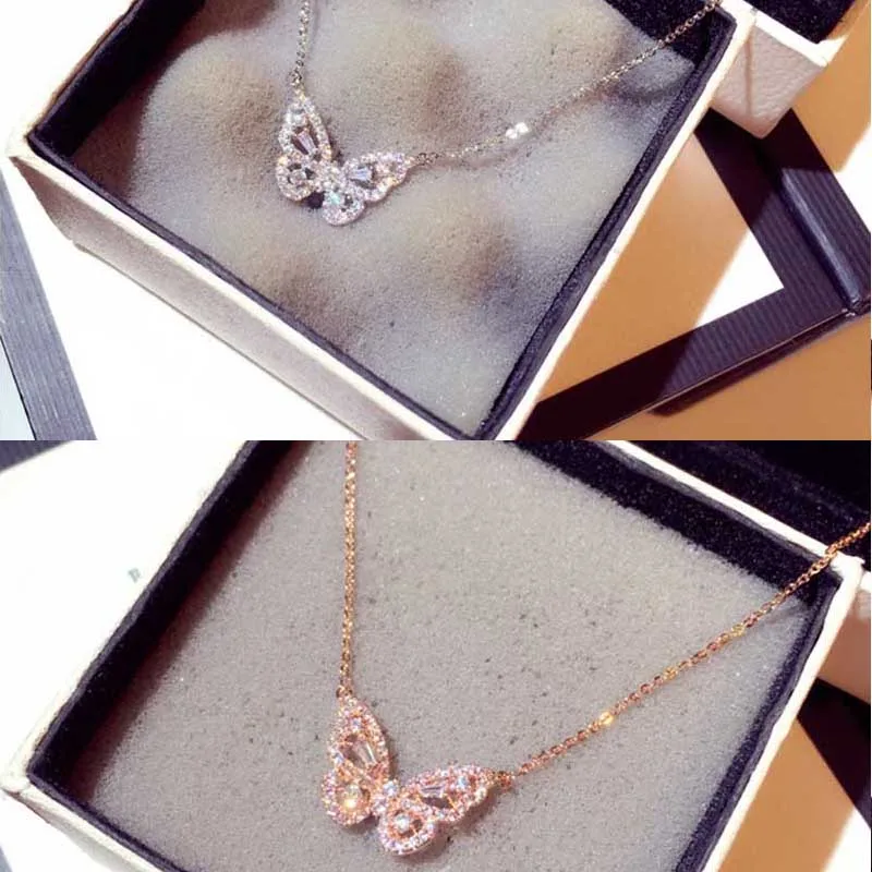 Crystal Butterfly Pendant Necklace Rose Gold Shiny Ziron Jewelry Female Women Gift Fashion Rhinestone Valentine Wedding Bride
Crystal Butterfly Pendant Necklace Rose Gold Shiny Ziron Jewelry Female Women Gift Fashion Rhinestone Valentine Wedding Bride