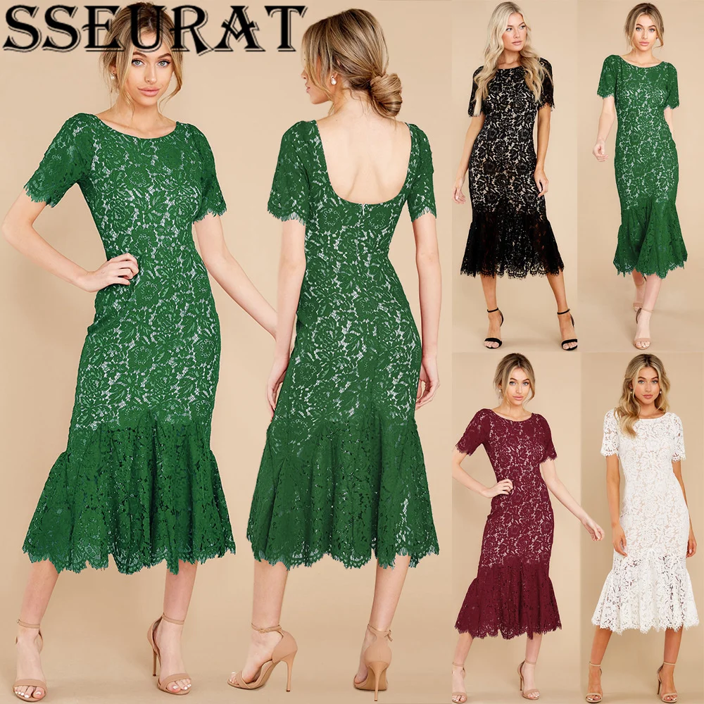 SSEURAT Summer Short Sleeve Temperament Ladies Slim Package Hip Lace Fishtail Dress
SSEURAT Summer Short Sleeve Temperament Ladies Slim Package Hip Lace Fishtail Dress